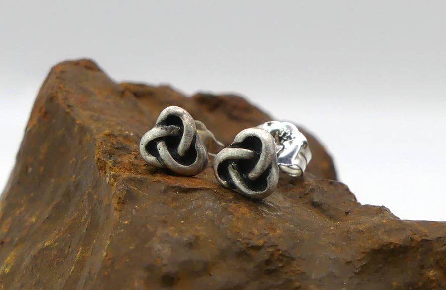 Recycled Sterling Silver Trinity Knot Stud Earrings.