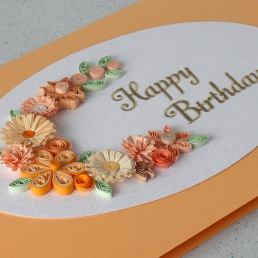 Birthday card, quilled flowers