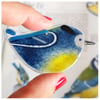 Dark blue fused glass blue-tit, British garden bird