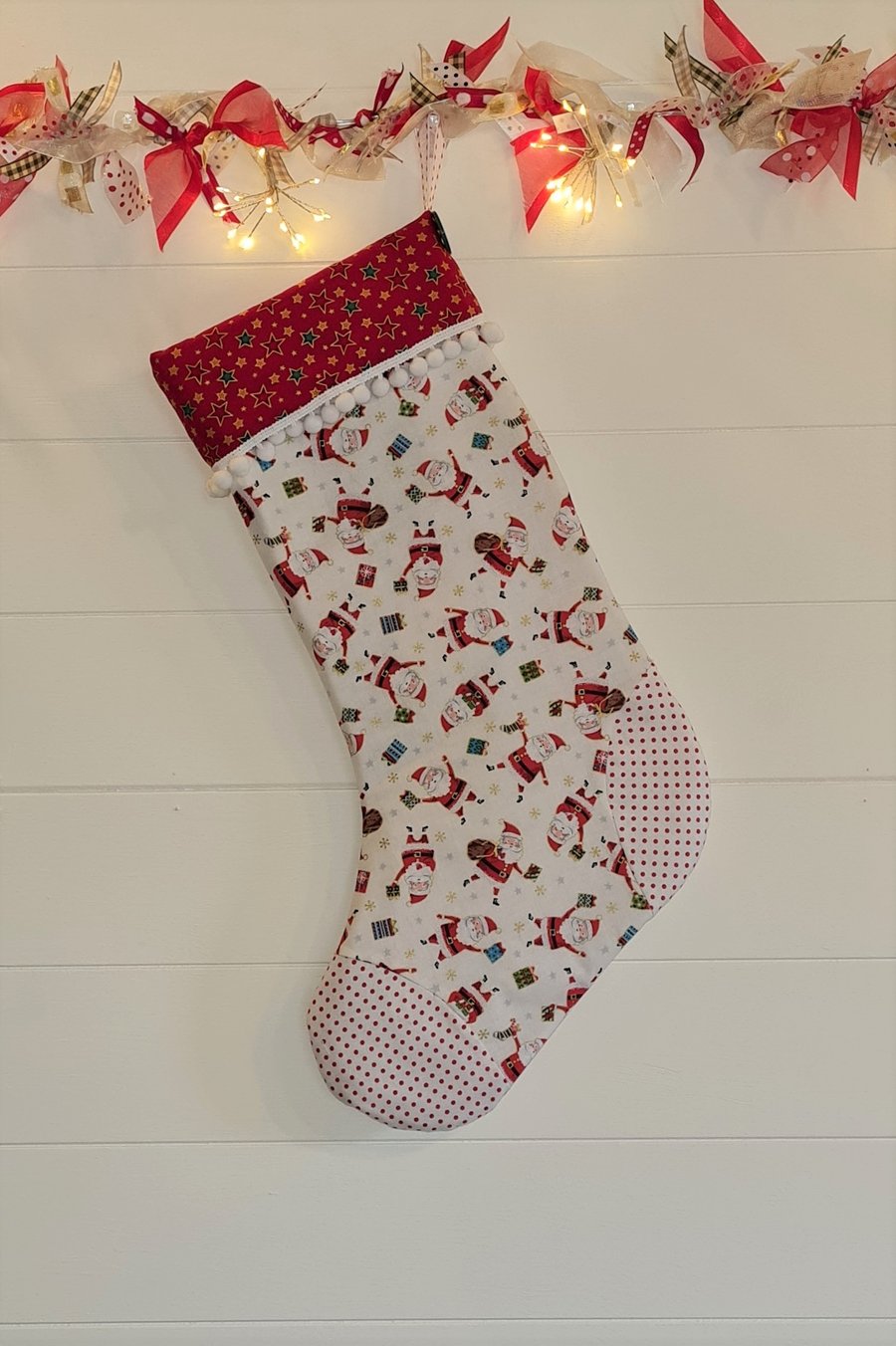 Christmas Stocking White & Red Personalised
