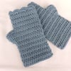 Sale Crochet Fingerless Mitts Alpaca and Acrylic Light Air Force Blue