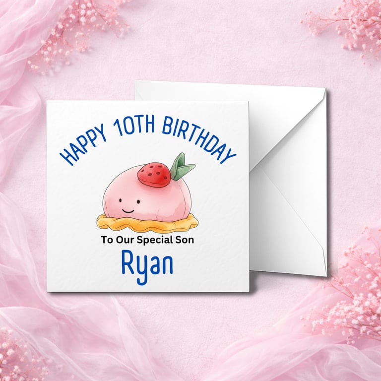 Personalised Birthday Card, Cute Cake Design, Custom Name Age, Son Daughter Kids