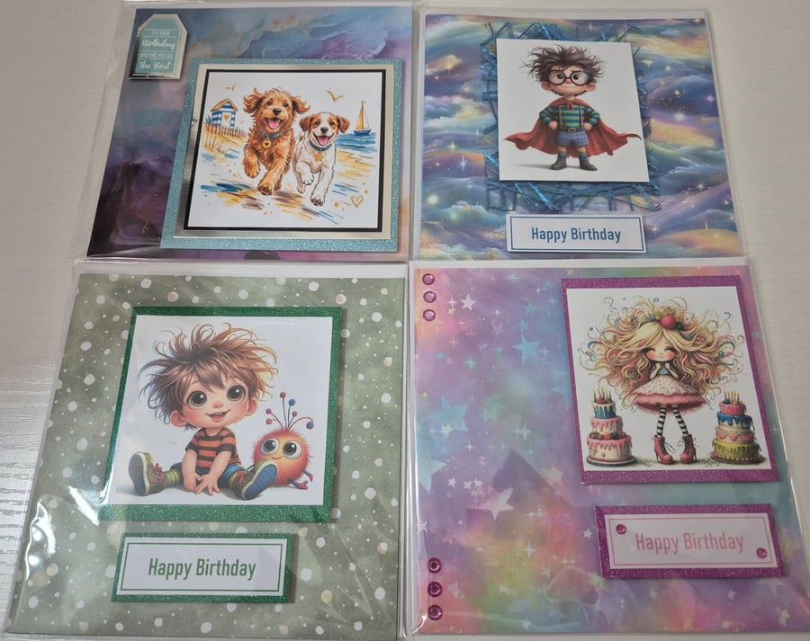 Set of 4 Handmade Greeting card Bundle - mixed greetings