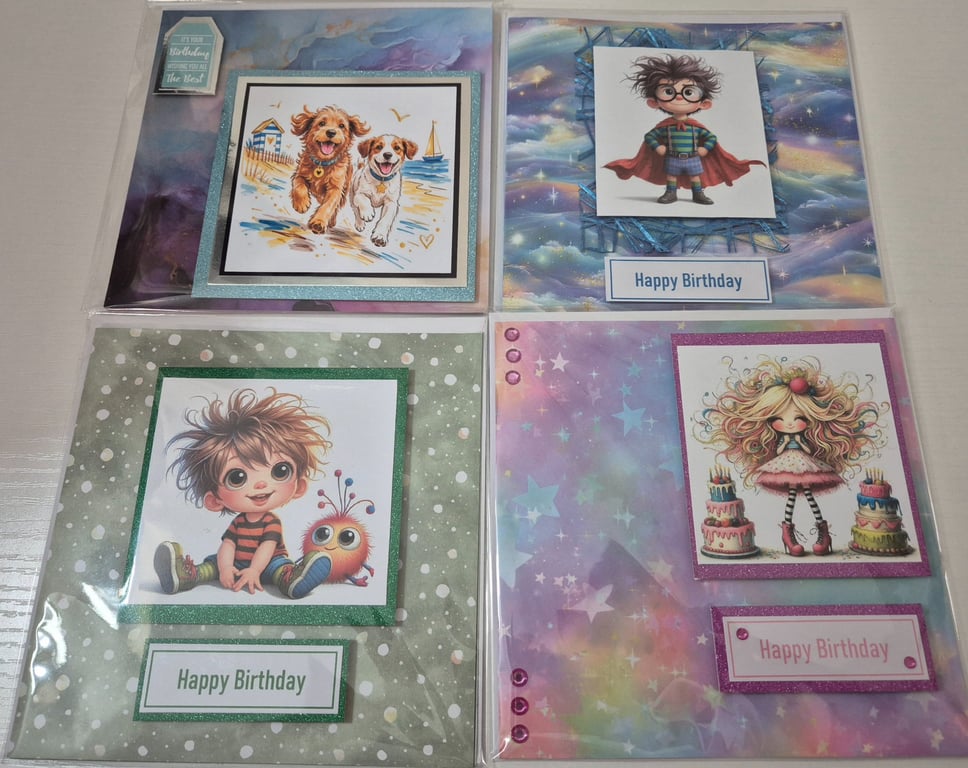 Set of 4 Handmade Greeting card Bundle - mixed greetings