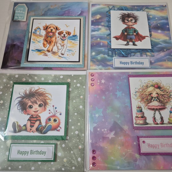 Set of 4 Handmade Greeting card Bundle - mixed greetings