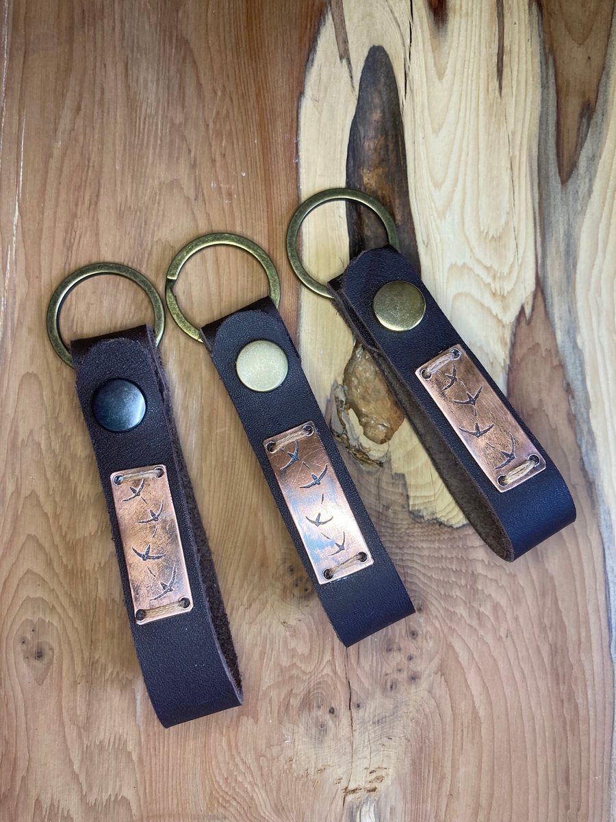 Swifts - Handmade Etched Copper & Leather Beltloop Keyring