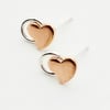 Silver copper Heart Circle Earrings. Stud earrings, handmade metalsmith