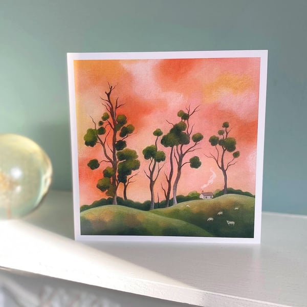 Landscape Art card - mistletoe trees, trees greeting card