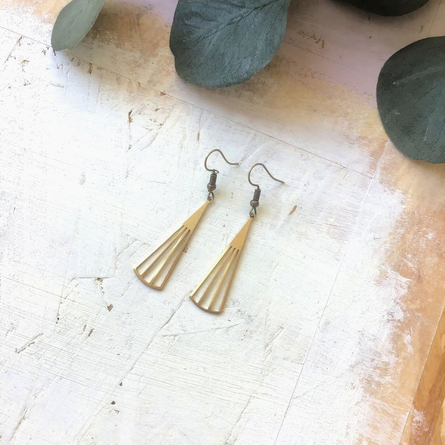 Geometric Brass Fan Drop Earrings
