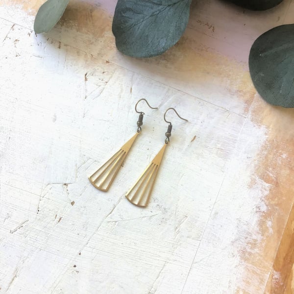 Geometric Brass Fan Drop Earrings