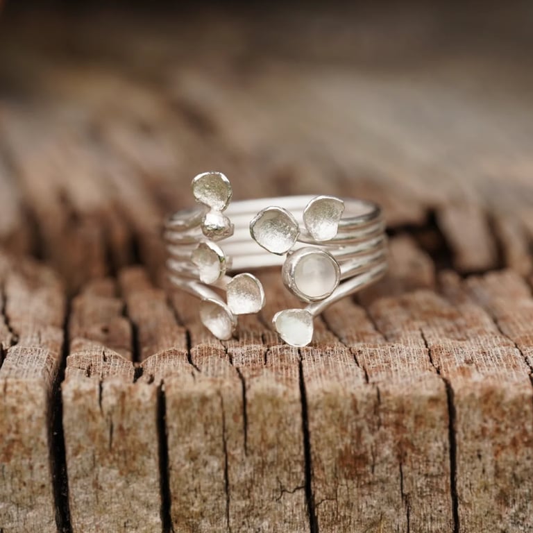 Sterling silver lichen ring with moonstone