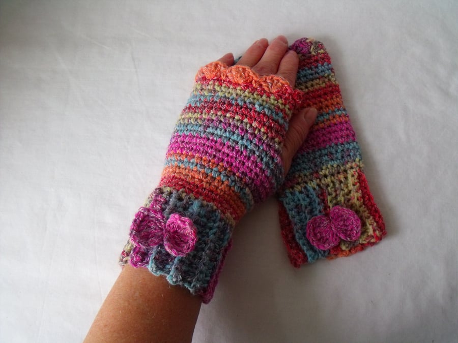 acrylic girls fingerless mittens, crocheted fingerless gloves, small