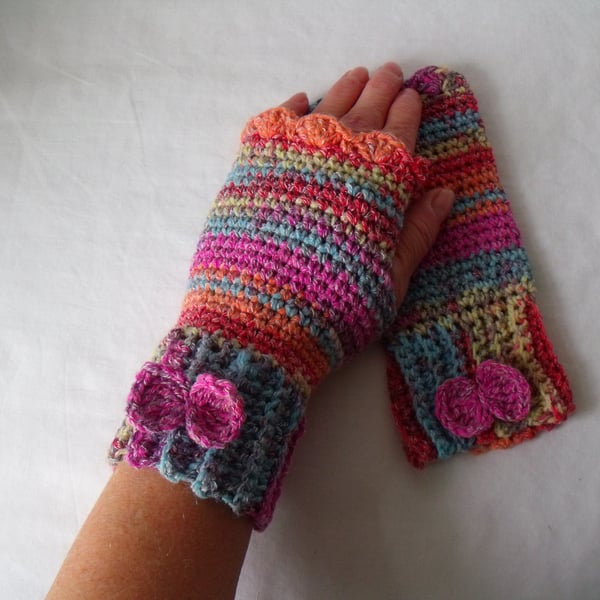 acrylic girls fingerless mittens, crocheted fingerless gloves, small