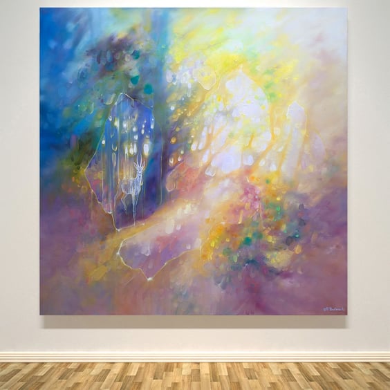 New Beginnings is an original oil painting of roe deer in forest