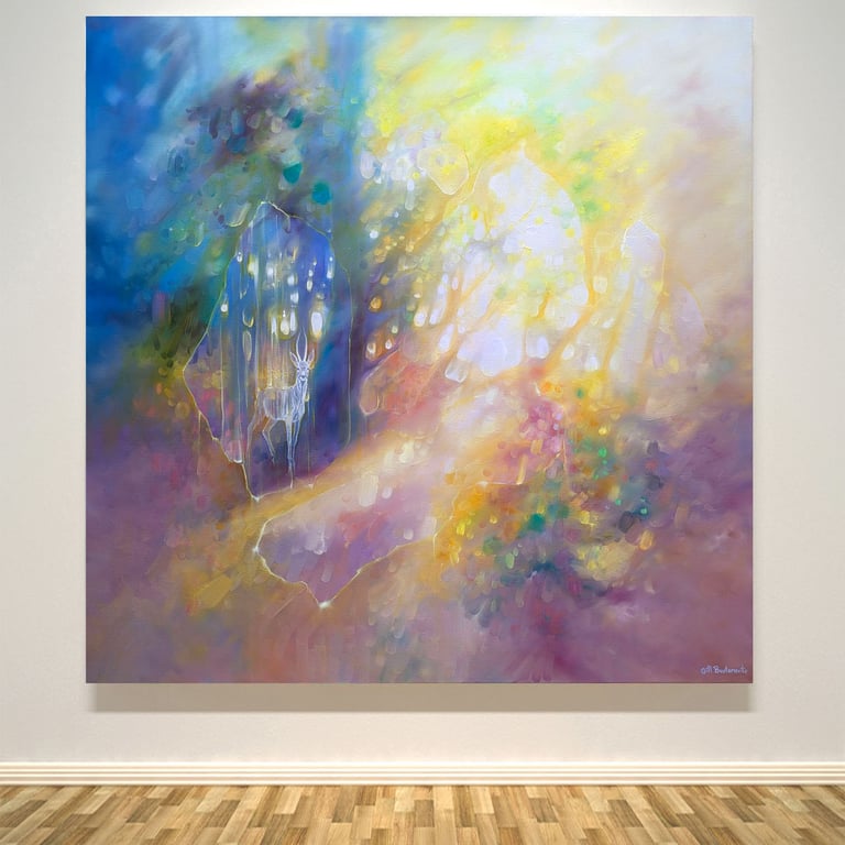 New Beginnings is an original oil painting of roe deer in forest