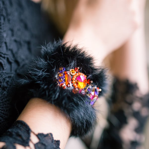 Swarovski multicolor orange magenda purple crystal snap cuff bracelet, wristband