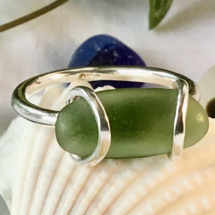 Handcrafted Sterling Silver Tension Set Green Sea Glass Ring, Elegant minimalist