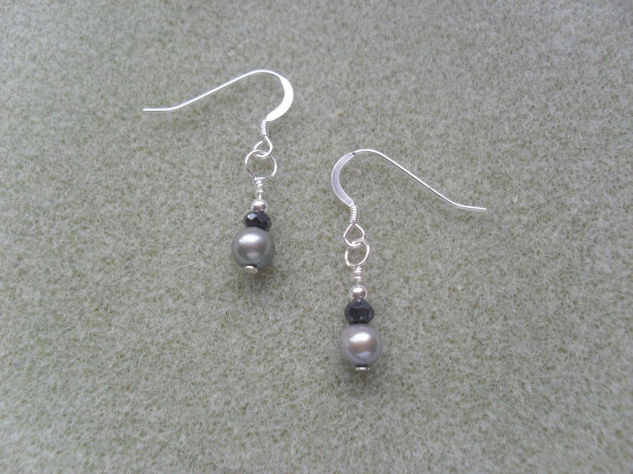 Sterling Silver Pearl and Spinel Earrings