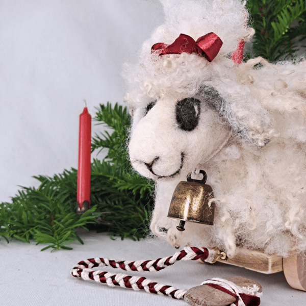 Dollie the sheep on wheels Art doll  A gift for sheep lovers Pull along sheep