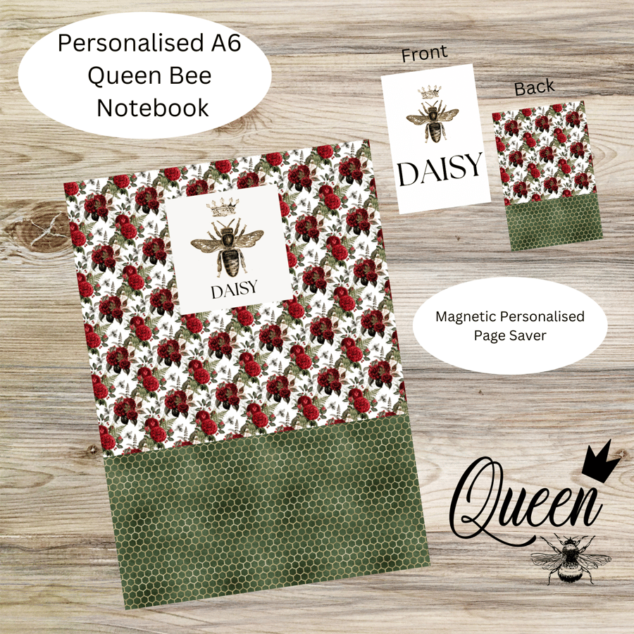 Personalised Queen Bee A6 Notebook and Personalised Magnetic Page Marker
