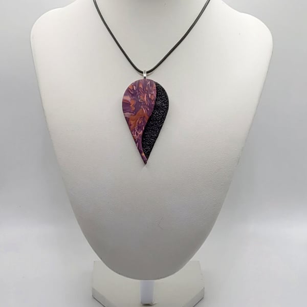 Polymer clay pendant - unique handmade necklace - teardrop costume jewellery