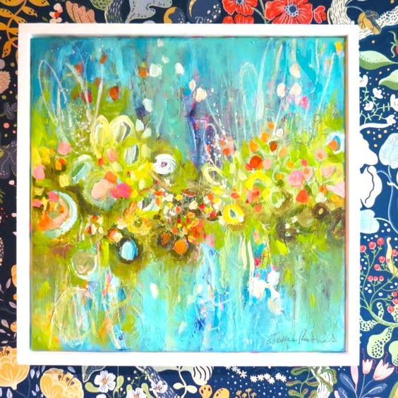 'Waters Edge' Original Abstract Floral Waterside scene by Jackie Reynolds