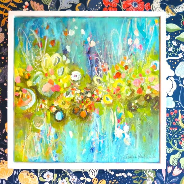 'Waters Edge' Original Abstract Floral Waterside scene by Jackie Reynolds