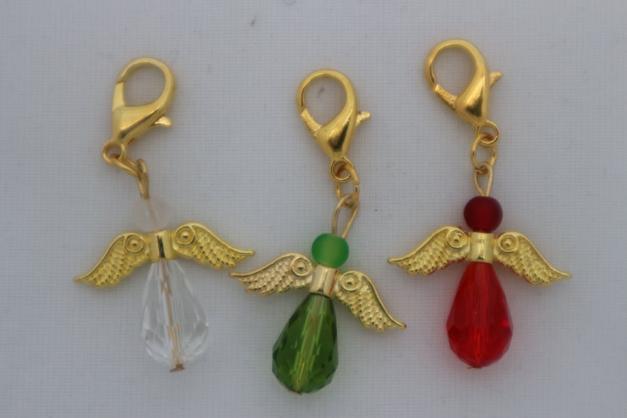 Crochet stitch markers - gold Christmas angel x3 in festive colours 