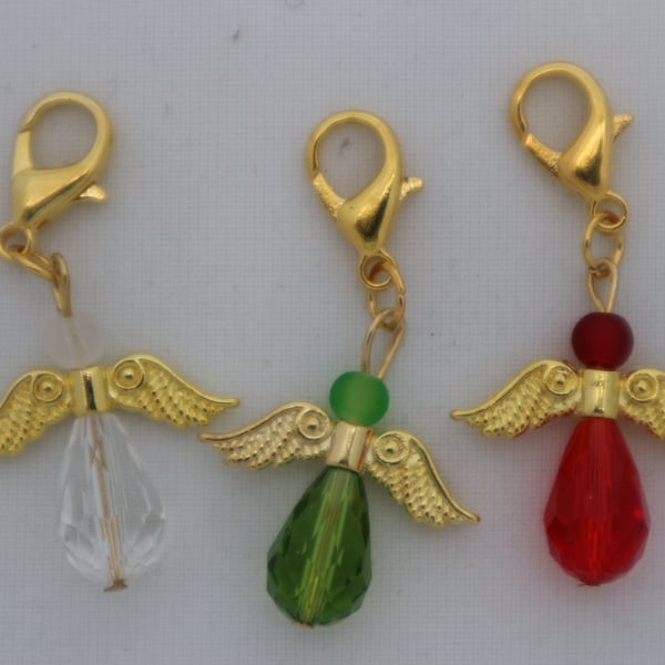 Crochet stitch markers - gold Christmas angel x3 in festive colours 