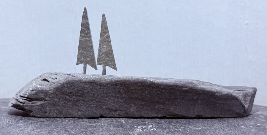 2 Tiny Stone Trees on a Stone Base