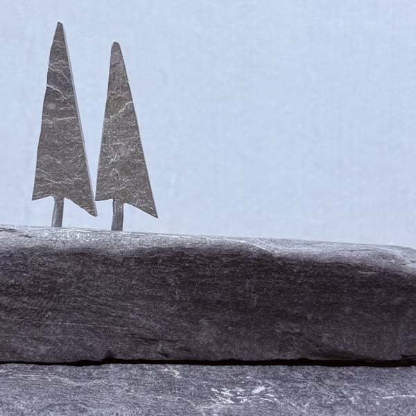 2 Tiny Stone Trees on a Stone Base