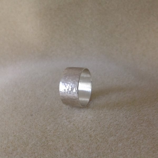 Sterling silver unisex wide band hammered ring