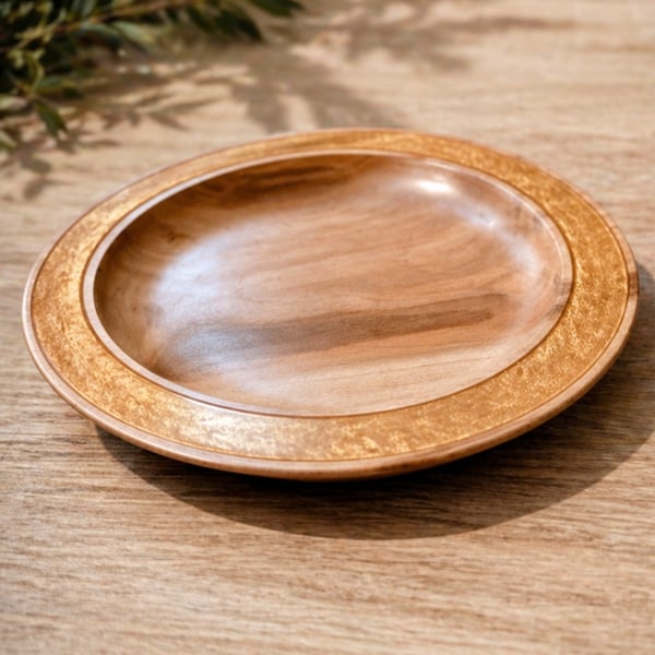 Handturned London plane bowl with shimmering gold resin inlay