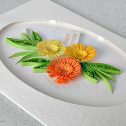 Handmade birthday card with quilled flowers