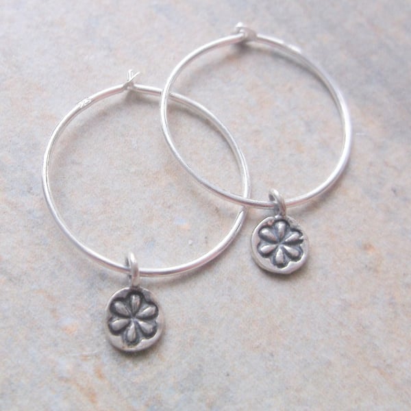 Sterling Silver Hoop Earrings with Daisy Charms