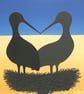 Original Stork Painting with Ukraine Heart - acrylic art of bird silhouettes - Image 1