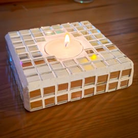 Handmade mirrored mosaic tealight candle holder.