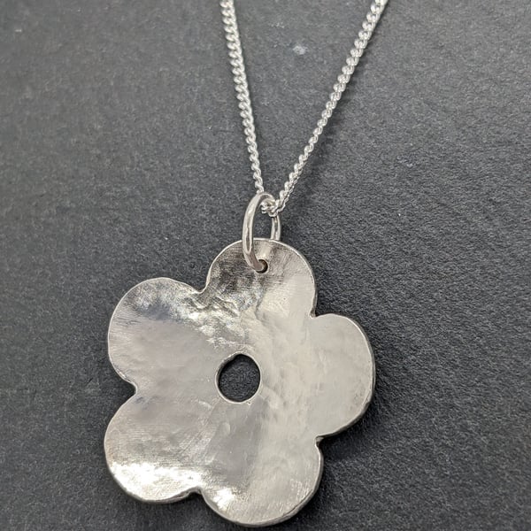 Sterling silver flower pendant, Simple silver flower necklace, Handcrafted five 