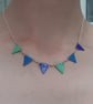 Blue and green enamel bunting flag necklace, Sterling silver and copper - Image 6
