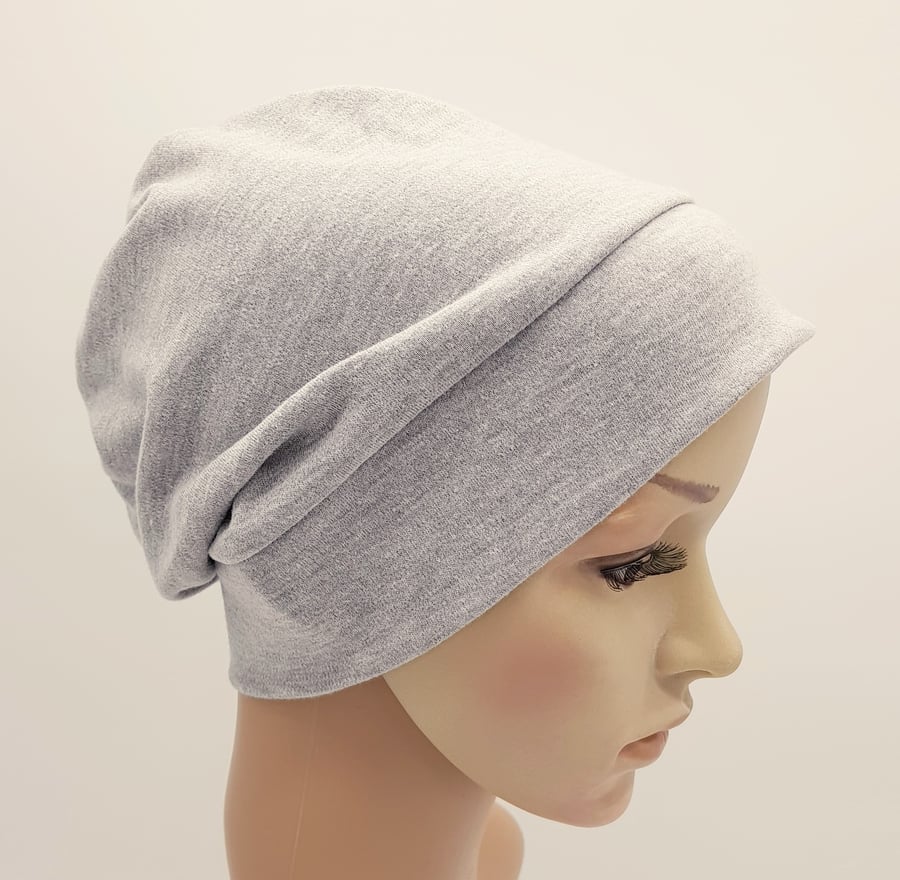 Summer hat for women, light grey cotton jersey beanie, bad hair day hat 