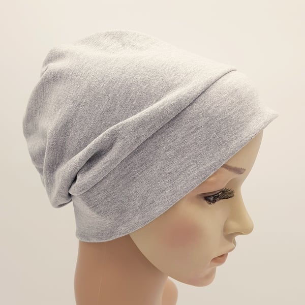 Summer hat for women, light grey cotton jersey beanie, bad hair day hat 