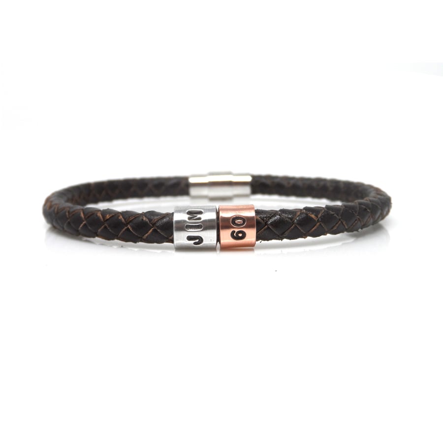 60th Birthday Personalised Leather Bracelet – Gift Boxed - Free Delivery