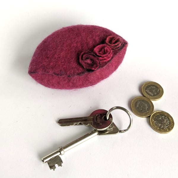 Pod purse: Felted wool purse - magenta, deep pink 