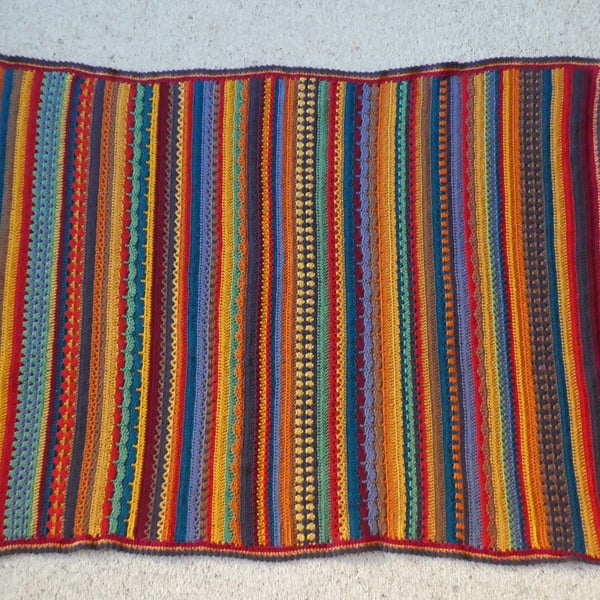 Crochet Lap Blanket. Crochet Throw. Baby Cot Blanket. Multicolour Blanket