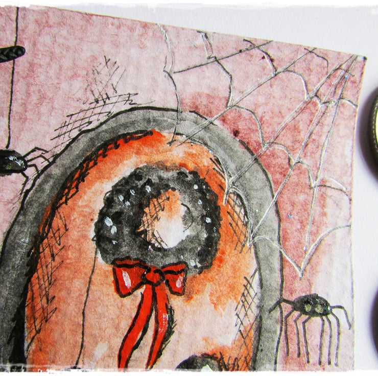Original Aceo, A Door with Spiders, toadstools ... - Folksy