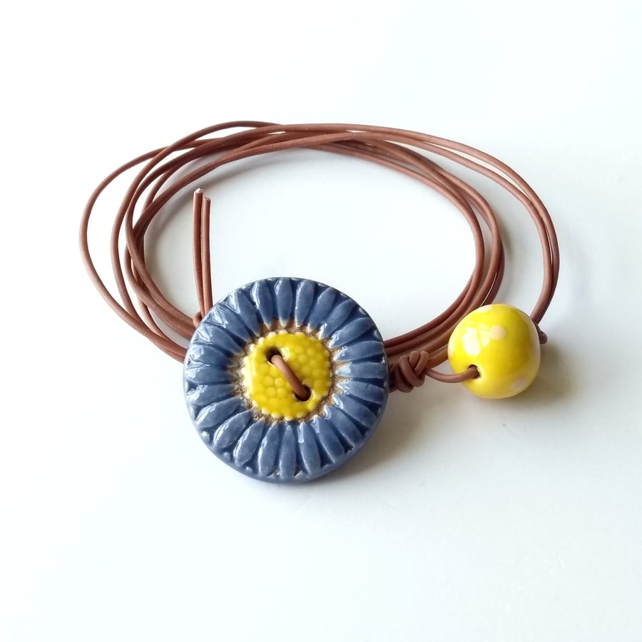 Sunflower Wrap Bracelet in Denim Blue and Yellow