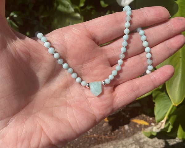 Amazonite and Sterling silver hand knotted dainty necklace