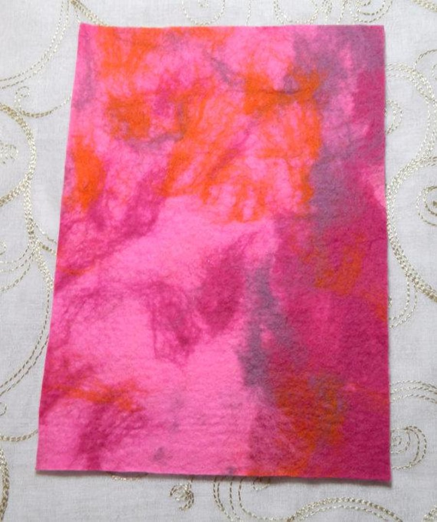 Raspberry Pink and Orange Handmade Felt Piece for Autumn Crafts 