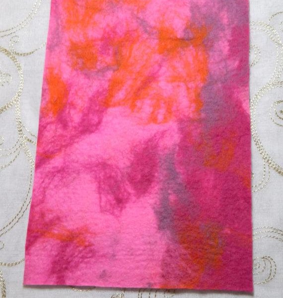 Raspberry Pink and Orange Handmade Felt Piece for Autumn Crafts 
