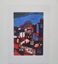 Little Underbank, linocut, original print. One for Stockport lovers.